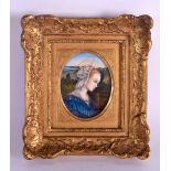 AN ANTIQUE CONTINENTAL PAINTED IVORY PORTRAIT MINIATURE After Lupo, painted with a female wearing