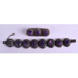 AN EARLY 20TH CENTURY CHINESE SILVER AND AMETHYST BRACELET together with a matching brooch. Bracelet