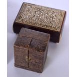 AN EARLY 20TH CENTURY WOODEN BOX, together with a inlaid box and two others. (4)