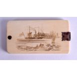 A RARE 19TH CENTURY CARVED IVORY SCRIMSHAW CALLING CARD PAD of Social History and Maritime interest,