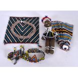 A COLLECTION OF AFRICAN BEADWORK ITEMS, including a doll land a purse. (qty)