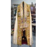 A FINE 18TH/19TH CENTURY CONTINENTAL EMBROIDERED RELIGIOUS SILK EMBROIDERED VESTMENT ROBE of superb