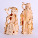 TWO 19TH CENTURY JAPANESE MEIJI PERIOD CARVED IVORY OKIMONO modelled as sage, the other as a