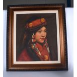 MONGOLIAN SCHOOL (20th Century), framed oil on canvas, quarter length portrait of a young female,