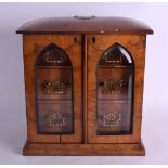 A VICTORIAN TWO DOOR WALNUT JEWELLERY DISPLAY CASE with brass fittings and applied plaque. 34 cm x