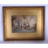 EUROPEAN SCHOOL (Early 20th Century), framed watercolour, figures in an interior, indistinctly