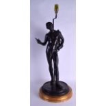 A LARGE 19TH CENTURY ITALIAN GRAND TOUR BRONZE FIGURE OF A CLASSICAL MALE modelled standing upon a