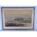 SOUTHEAST ASIAN SCHOOL, framed watercolour, figure in a boat in a river landscape. 27 cm x 44 cm.