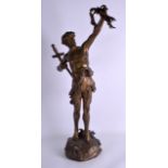 A LARGE FRENCH ART DECO BRONZE FIGURE OF VICTORIA by Lemoyne, modelled upon a naturalistic base.