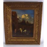 EUROPEAN SCHOOL (19th century), framed oil on panel, a figure on horseback drinking. 41 cm x 32 cm.