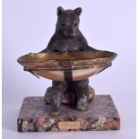 A LATE 19TH CENTURY RUSSIAN BRONZE FIGURE OF A SEATED BEAR modelled holding an open shell, with