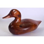 A VINTAGE WOODEN DUCK DECOY, stamped J C Crouch. 36 cm wide.