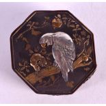 A GOOD SMALL 19TH CENTURY JAPANESE MEIJI PERIOD BRONZE AND SILVER BOX decorated with a hawk