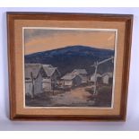 SCANDANAVIAN SCHOOL (20th Century), framed watercolour, indistinctly signed, fisherman huts. 39 cm x