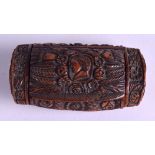 AN EARLY 19TH CENTURY CONTINENTAL CARVED COQUILLA NUT SNUFF BOX decorated with portraits and