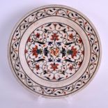 AN 18TH/19TH CENTURY MIDDLE EASTERN TURKISH MARBLE PLATE inlaid in mixed hardstones with foliage and