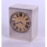 A CHARMING ANTIQUE SILVER CASED TRAVELLING CLOCK By Kendall & Co of Paris. 5 cm x 6.25 cm.