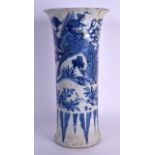 A 17TH CENTURY CHINESE TRANSITIONAL PERIOD BLUE AND WHTIE SLEEVE VASE C1660, painted with buddhistic