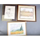 THREE FRAMED PICTURES, including a copy of "A Wheatfield With Cypresses", by Vincent Van Gogh. (3)