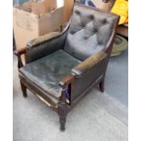 A 19TH CENTURY MAHOGANY ARM CHAIR, with green leather upholstery and studwork. 85 cm high.