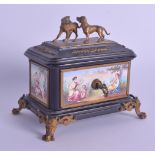 AN EARLY 19TH CENTURY EUROPEAN EBONISED ENAMEL JEWELLERY BOX C1820, painted with figures in