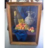 SPANISH SCHOOL (Early 20th Century), framed oil on canvas, signed "Rafael Savilla", still life