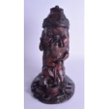A RARE LARGE LATE 19TH CENTURY BAVARIAN BLACK FOREST GNOME TOBACCO JAR modelled smoking holding a