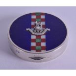 AN ART DECO SILVER AND ENAMEL 'KINGS OWN SCOTTISH BORDERERS' ENAMEL BOX AND COVER. 1.7 oz. 4.75 cm