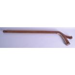 A LARGE 19TH CENTURY FIJIAN TRIBAL GUNSTOCK WAR CLUB with curved head and rough inner surface. 96 cm