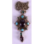 AN ANTIQUE EMERALD AND TURQUOISE NECKLACE.