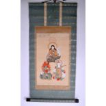 TWO 19TH CENTURY JAPANESE MEIJI PERIOD SILK WATERCOLOUR SCROLLS one with fine Edo period gold