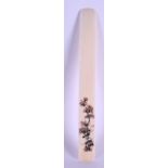 A 19TH CENTURY JAPANESE MEIJI PERIOD CARVED IVORY SHIBAYAMA INLAID LETTER OPENER decorated with