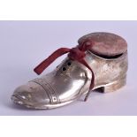 A LARGE NOVELTY SILVER SHOE PIN CUSHION. Chester 1911. 11.5 cm long.