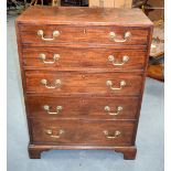 A GEORGE III MAHOGANY CHEST OF DRAWERS, five long drawers, with swan neck brass handles on four