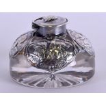 A RARE ANTIQUE SILVER OVERLAID INKWELL by William Comyns. London 1905. 9.5 cm wide.