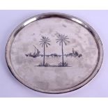 AN EARLY 20TH CENTURY CONTINENTAL NIELLO SILVER DISH decorated with boats and landscapes. 13.2 oz.