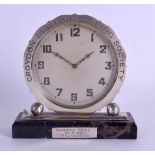 A 1930S SILVER CAPTAINS PRIZE 'CROYDON SCOTTISH GOLFING SOCEITY' upon a marble base. 15 cm x 15 cm.