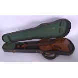 AN EARLY 20TH CENTURY VIOLIN, in fitted case. 56 cm long.