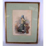 F REASON (British), framed watercolour, a female praying, signed. 26 cm x 18 cm.