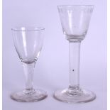 TWO 18TH CENTURY ENGLISH DRINKING GLASSES. 16 cm & 12 cm high.