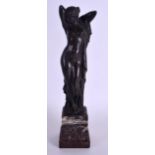 A LOVELY ART NOUVEAU FRENCH BRONZE FIGURE OF A SEMI CLAD FEMALE modelled standing upon a veined