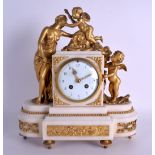 A GOOD EARLY 19TH CENTURY FRENCH ORMOLU AND MARBLE MANTEL CLOCK formed with classical figures upon a