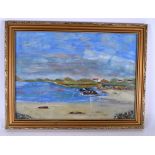 CIRCLE OF STOZHAROV VLADMIR (1926-1973), framed oil on card, impressionist coastal landscape. 33