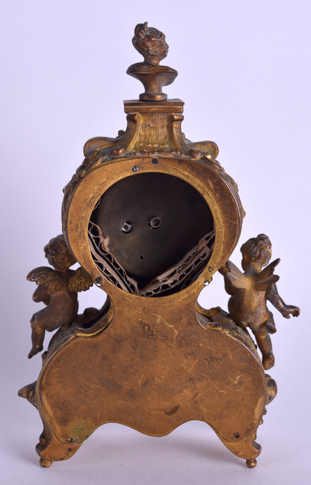 A 19TH CENTURY AUSTRIAN VIENNA ENAMEL AND BRONZE DESK CLOCK of small proportions, painted with - Image 2 of 2