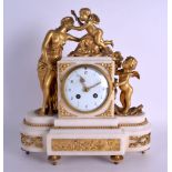 A GOOD EARLY 19TH CENTURY FRENCH ORMOLU AND MARBLE MANTEL CLOCK formed with classical figures upon a