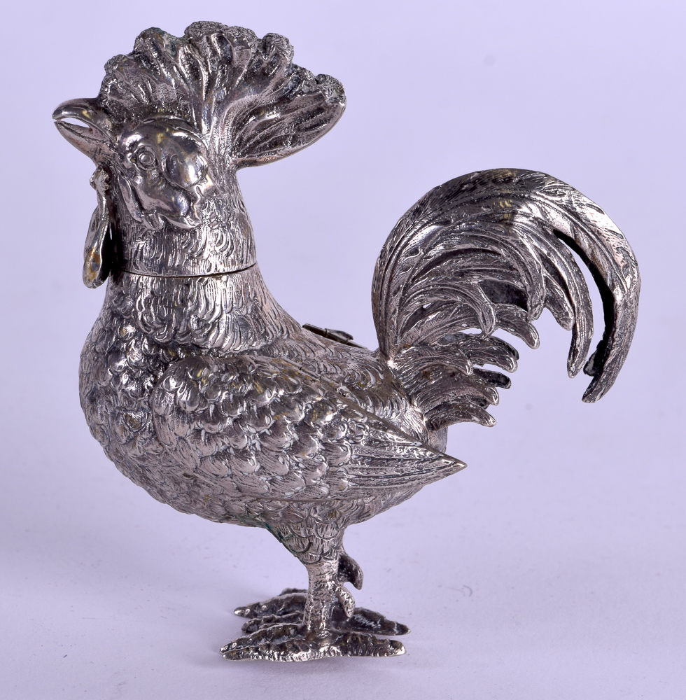 A 19TH CENTURY CONTINENTAL SILVER CHICKEN BOX AND COVER naturalistically modelled. 3.7 oz. 10 cm x