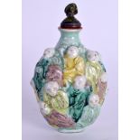 A 19TH CENTURY CHINESE FAMILLE VERTE PORCELAIN SNUFF BOTTLE Daoguang, decorated in relief with