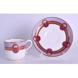 19th c. Minton rare pattern coffee cup and saucer painted after Sir Christopher Dresser with an