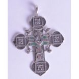 A 17TH/18TH CENTURY GREEK ORTHODOX SILVER AND ENAMEL CRUCIFIX PENDANT decorated with scripture and