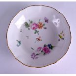 18th c. Chelsea Derby circular dish painted with scattered flower sprays under a gold border, anchor